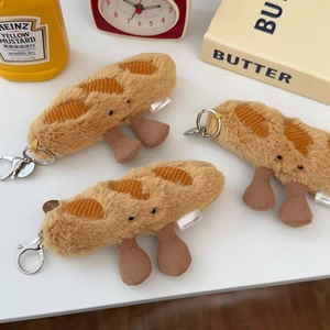 Creative plush baguette keychain set with cute legs and metal clasp for backpacks