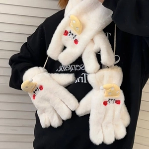 Écharpe Et Gants En Peluche Hiver Chaud Fausse Fourrure Épais Phoque Dessin Animé Mignon Doux Accessoire Pour Femmes Filles