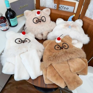 Set invernale 3 in 1 sciarpa e guanti con cappuccio a forma di orso in quattro colori