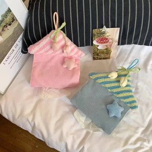 Creative house-shaped striped knit tissue holders in pink and grey with star charms