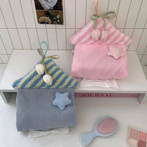 Hanging house-shaped tissue bags in striped corduroy with tulip and star details