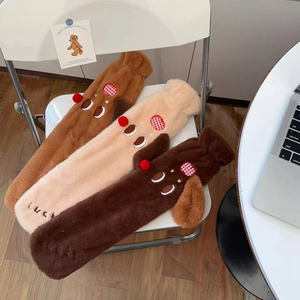 Cartoon dachshund plush long hot water bottle covers in brown and beige colors