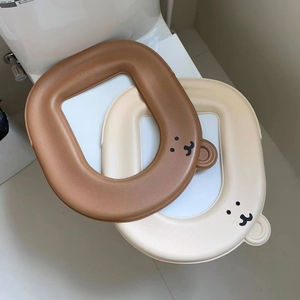 Waterproof cartoon bear toilet seat covers in brown and beige colors with cute ear details