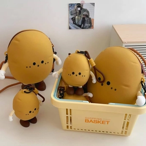 Cute yellow potato shaped silicone bags in various sizes displayed in a shopping basket