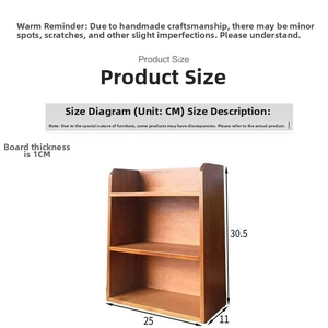 Detailed size chart for a 3-tier wooden shelf with height 30.5cm and width 25cm