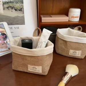 Two-piece cotton linen storage baskets with cat patches and convenient hanging rope handles