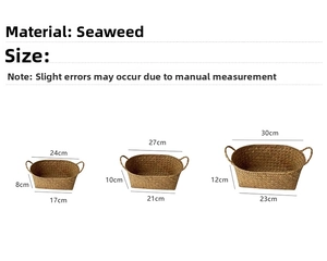 Three-piece set of woven seagrass storage baskets with handles in various sizes
