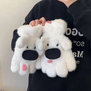 Cartoon Hund Plüsch Handschuhe Und Schal Kunstpelz Warm Winter Winddicht Halshängend Design Für Damen Studenten Outdoor