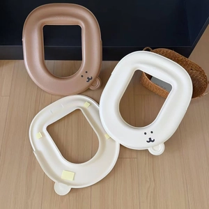 Waterproof PU leather bear-shaped toilet seat cover with adhesive backing and handle
