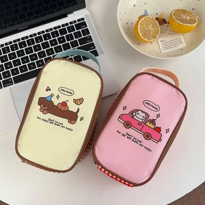 Japanese style insulated lunch bag with cute dog and cat illustrations for school and office