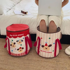 Foldable Foot Bath Bucket Oxford Cloth Portable Soaking Basin With Lid And Handle For Travel Home Dormitory Cartoon Puppy Pattern