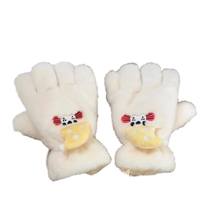 Gants d'hiver coréens mignons style phoque blanc crème avec doublure polaire épaisse