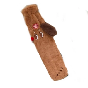 Brown cartoon long dachshund hot water bottle with plush cover and embroidered details