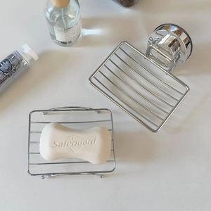 Wall-mounted suction cup stainless steel soap dish with draining wire mesh design