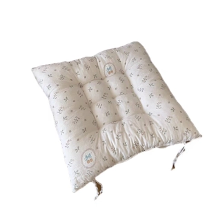 Thick floral square chair cushion with cotton linen leaf print and secure ties