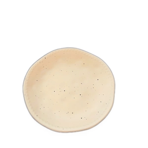 Minimalist cream irregular ceramic pasta plate with vintage black ink splash effect