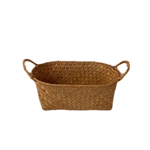 Woven storage basket with round handles for desktop organization and home decor