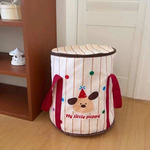 Close-up of portable folding foot bath bag with dog pattern and secure zipper lid