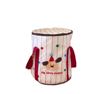 Portable folding foot bath bucket with cute puppy print and red handles for travel