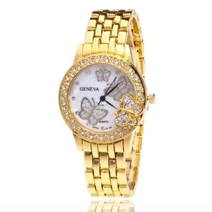 Elegante Orologio Da Donna Al Quarzo Con Cinturino In Metallo In Lega Quadrante A Farfalla Con Strass