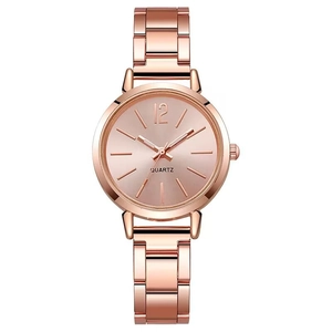 Women Quartz Watch Minimalist Round Dial Alloy Link Bracelet Strap Casual Fashion Wristwatch For Ladies