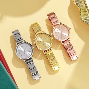 Elegant women's quartz watches in silver, gold, and rose gold with stainless steel bands