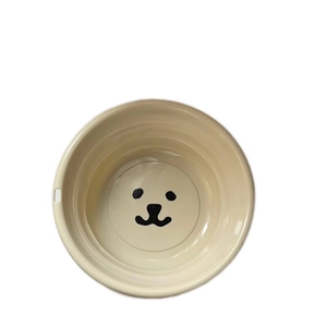 Portable beige washbasin with cute bear face design for dormitory laundry and bathroom