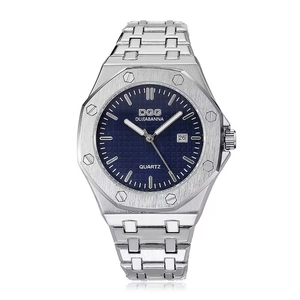 Men Watch Business Fashion Quartz Wristwatch Octagonal Bezel Alloy Steel Band Calendar Date Casual Sporty Male