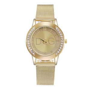 Women Quartz Watch Alloy Mesh Band Rhinestone Encrusted Bezel Fashion Luxury Elegant Round Dial Ladies Timepiece