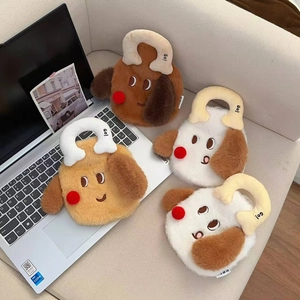 Detailed view of plush puppy hot water bottles with soft faux fur and Go! embroidery
