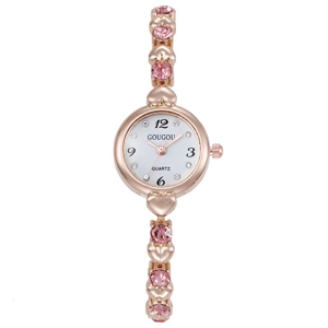 Rose gold heart-shaped bracelet watch for women with pink crystals and quartz movement
