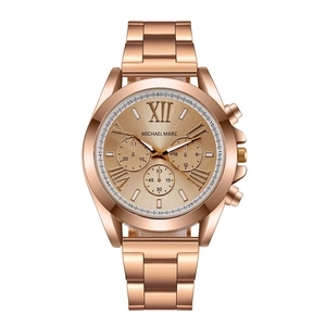 Men Quartz Wrist Watch Business Fashion Alloy Steel Band Multi Dial Roman Numerals Analog Display Classic Timepiece