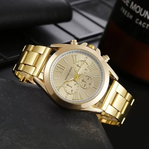 Classic gold stainless steel men's chronograph watch with Roman numerals on black stone
