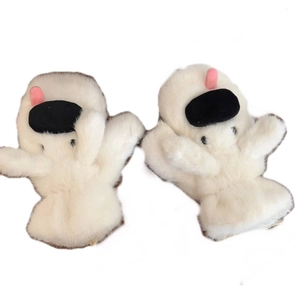 Weiße Plüsch-Hunde-Handschuhe für Damen mit Cartoon-Zunge für Outdoor-Wärme im Winter