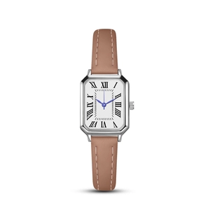 Women's Square Quartz Watch Retro Roman Numerals Faux Leather Strap Blue Hands Elegant Fashion Rectangular Wristwatch