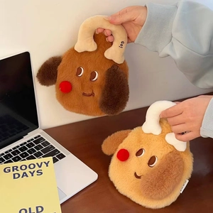 Plush Hot Water Bottle Cartoon Puppy House Shape Soft Cover Thickened Fillable Hand Belly Warmer Portable