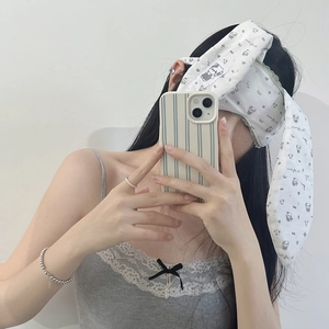 White rabbit ear sleep mask with cute panda print and lace trim for girls' eye protection