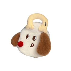 Cute puppy plush hot water bottle with soft white faux fur and 3D red nose for girls