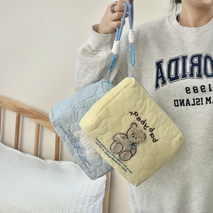 Quilted Cotton Cosmetic Bag Cute Cartoon Animal Embroidery Portable Makeup Organizer Toiletry Storage Pouch For Women Travel