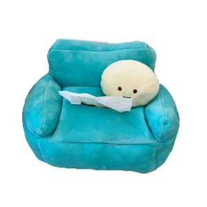 Cute blue plush sofa tissue box cover with a round doll figure for home decor
