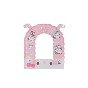 Pink and white checkered Hello Kitty photo card holder with Sanrio cartoon design
