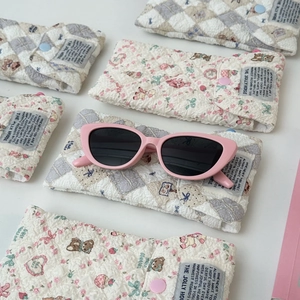 Quilted cotton sunglass pouch with floral patterns and cute teddy bear designs