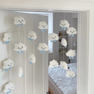 Plush Cloud Star Heart Door Curtain Hanging Decoration For Kids Room Nursery Cute Soft Fluffy Decorative Hanging