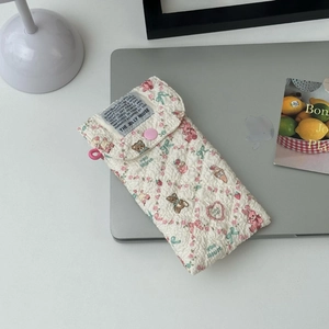 Quilted floral glasses pouch with cute bear prints and snap closure detail