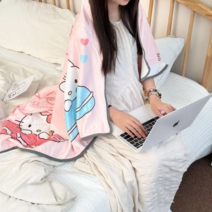 Pink Hello Kitty coral fleece shawl blanket close-up with soft texture for office napping