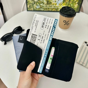 Black cartoon cat passport holder with multi-functional slots for cards and travel documents