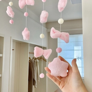 Pink plush star and bow door hanging decoration for cute room aesthetics