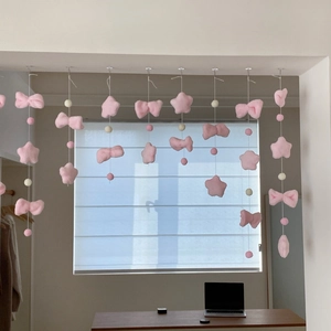 Pink plush hanging curtain with bowknots and stars for girls room wall decoration