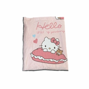 Pink flannel blanket featuring Hello Kitty cartoon pattern for office nap and sofa use