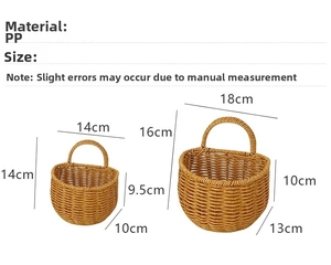 Detailed size specifications for hanging woven storage baskets made of durable PP material